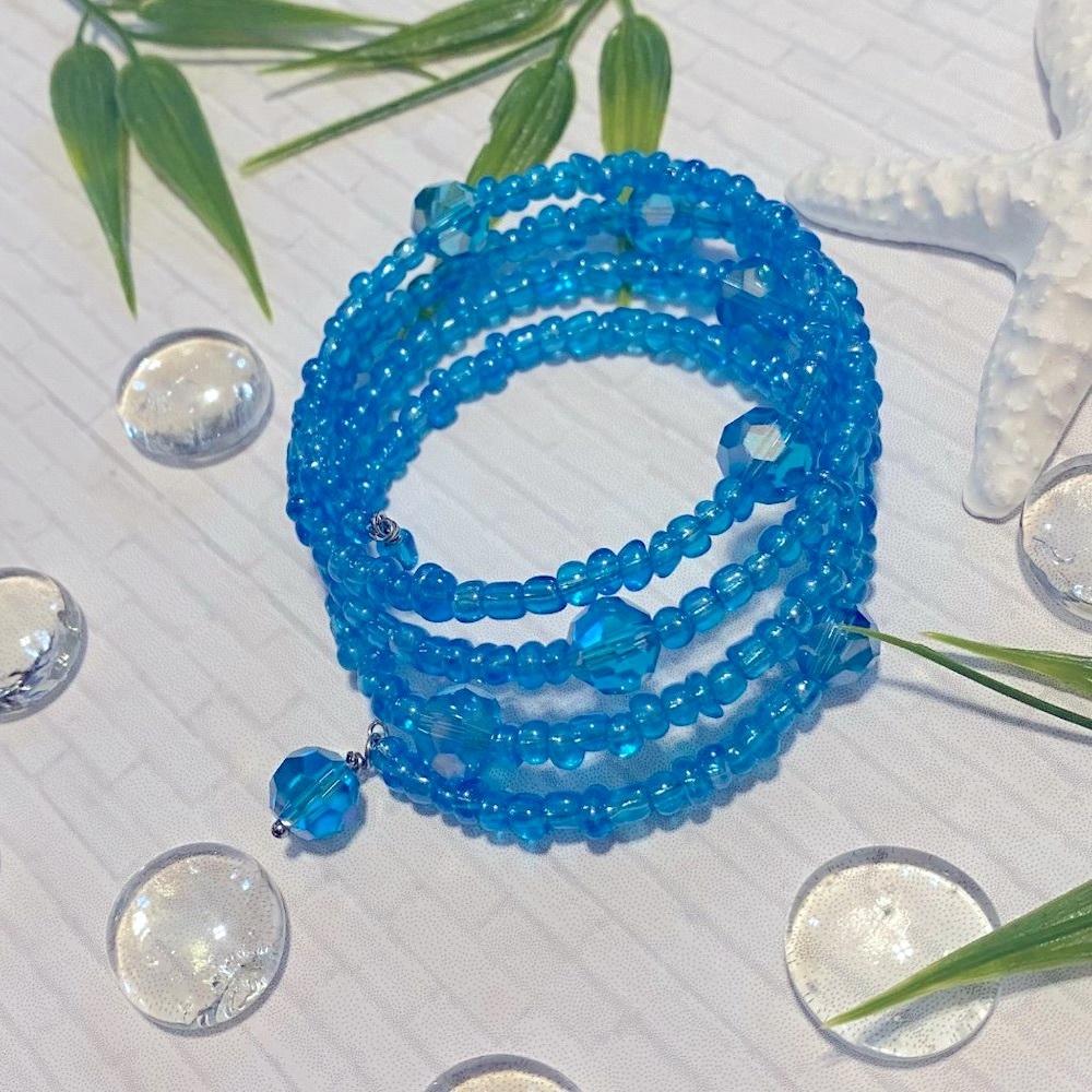 #47 Blue Bracelet with Glass Seed and Faceted Glass Shimmer Beads